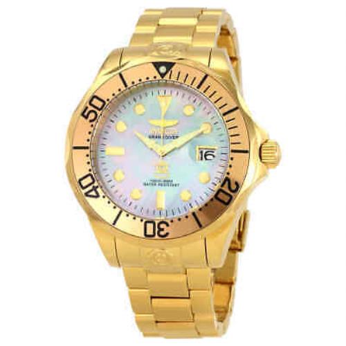 Invicta Pro Diver Grand Diver Automatic Men`s Watch 16033 - Grey Mother of Pearl Dial, Yellow Gold-plated Band