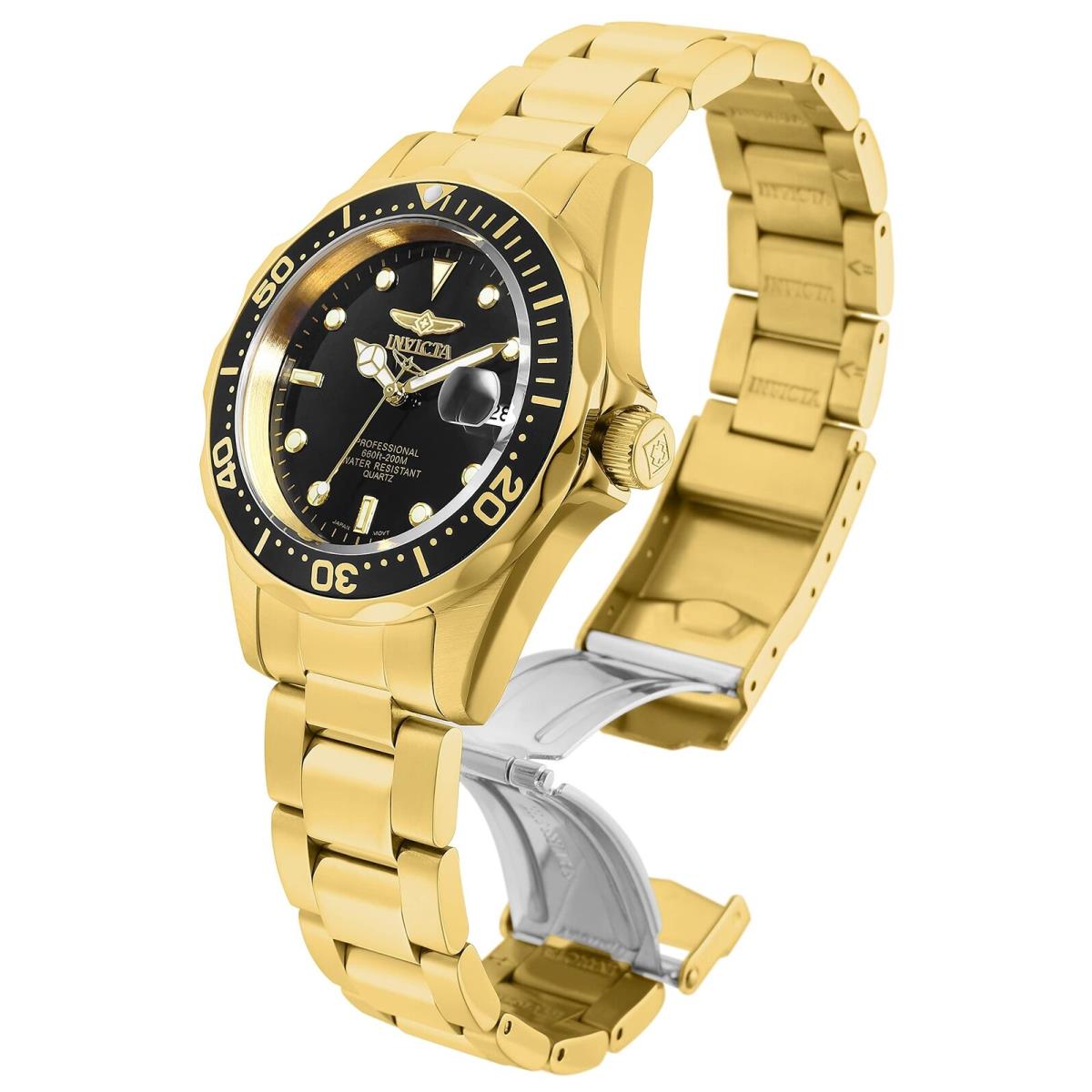 Invicta Men s Stainless Steel Pro Diver Quartz Watch 37.5mm Gold Plated Watch - Gold Plated Watch, Dial: Black, Band: Gold