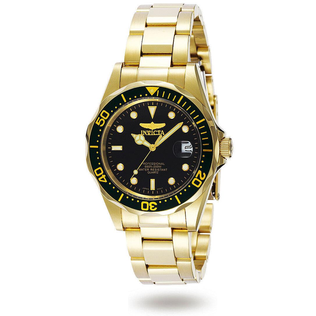 Invicta Men`s Watch Pro Diver Quartz Stainless Steel Bracelet Black Dial 8936 - Face: Black, Dial: Black, Band: Gold