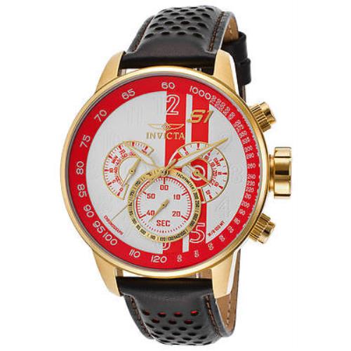 Invicta 19906 S1 Rally Gmt Chronograph Black Leather White-red Dial Men`s Watch - Red Dial, Black Band