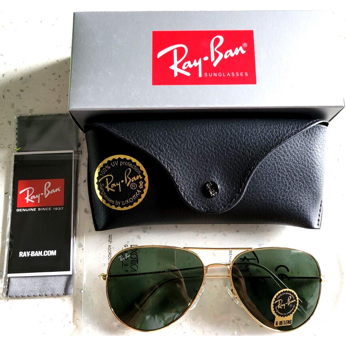 Ray Ban RB3026 62mm Aviator Green Lens Gold Frame Unisex Sunglasses - Green, Frame: Gold, Lens: Green