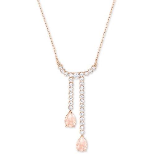 Swarovski Crystal Vintage Y Necklace Pink Rose Gold Plating A1