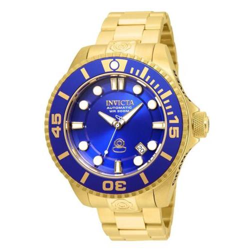 Invicta Men`s Grand Diver 47mm 18k Gold Plated Automatic Watch 19806 Blue Dial