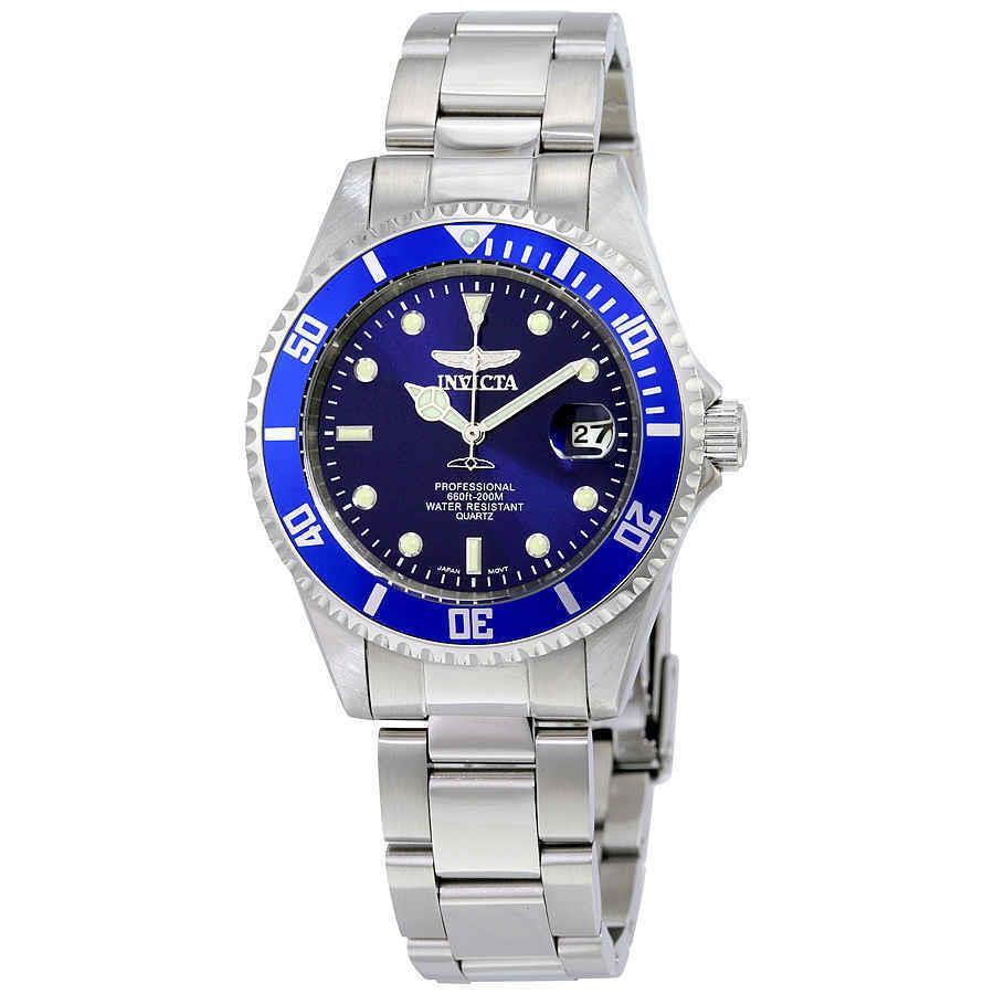 Invicta Men`s Watch Pro Diver Quartz Dive Blue Dial Silver Tone Bracelet 9204OB