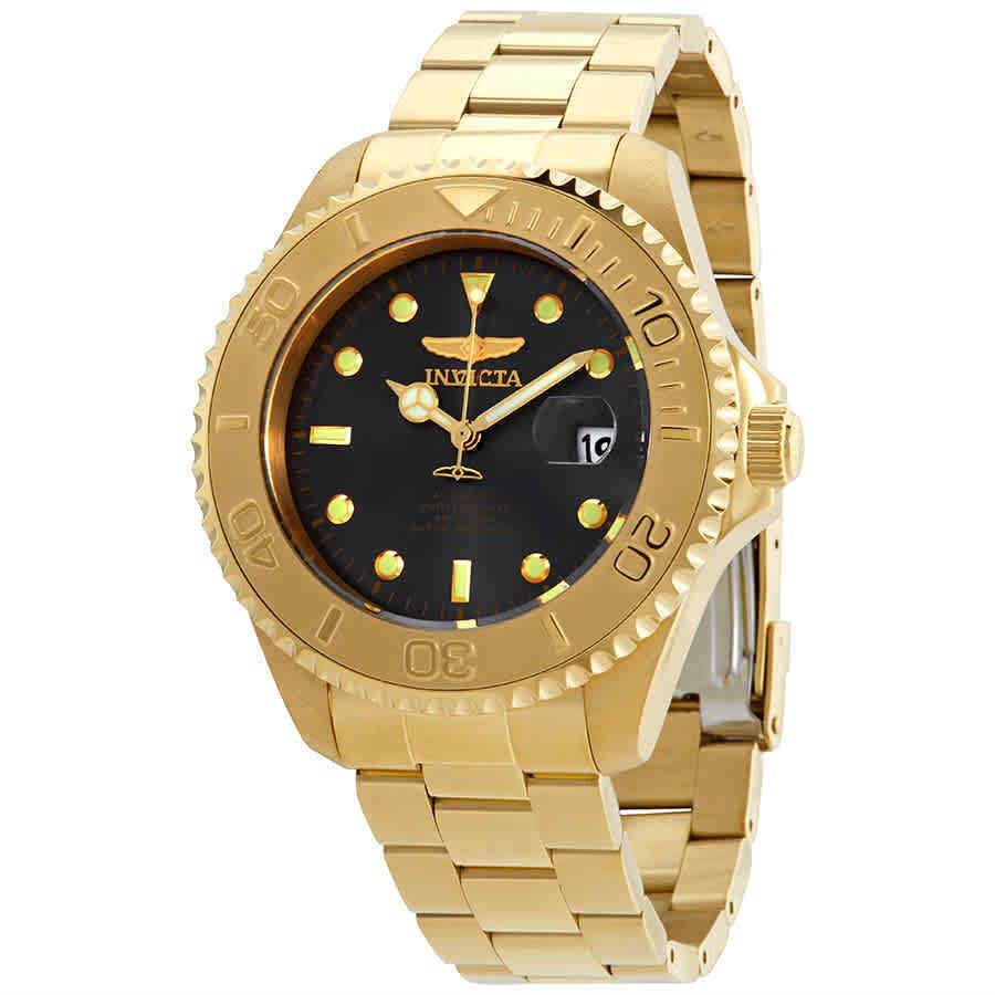 Invicta Men`s Watch Pro Diver Automatic Black Dial Yellow Gold Bracelet 28952