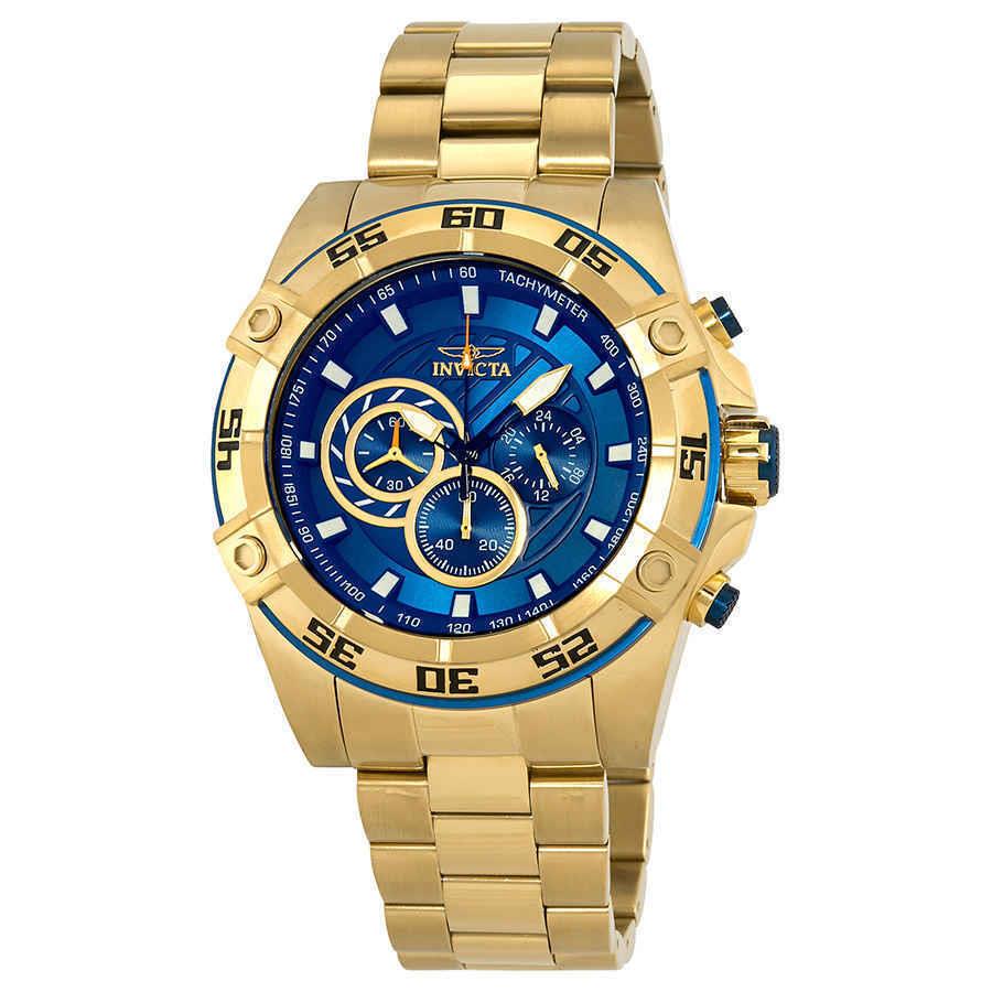 Invicta Men`s Speedway Quartz Gold Stainless Steel Strap Blue Dial Watch 25536