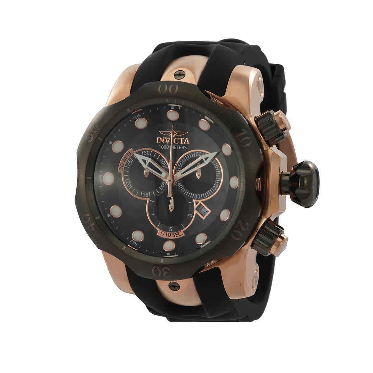 Invicta Venom Chronograph Black Dial Men`s Watch 0361 - Dial: Black, Band: Black, Bezel: Rose Gold-plated