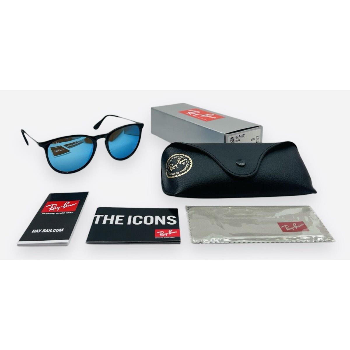 Ray-ban Erika RB4171 601/55 Polished Black Frame with Blue Mirror Lenses - Frame: Black, Lens: Blue