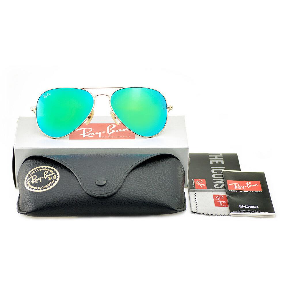 Ray-ban Sunglasses RB3025 Aviator Flash Gold Frame Green Flash Lens 58mm Unisex - Frame: Gold, Lens: Green