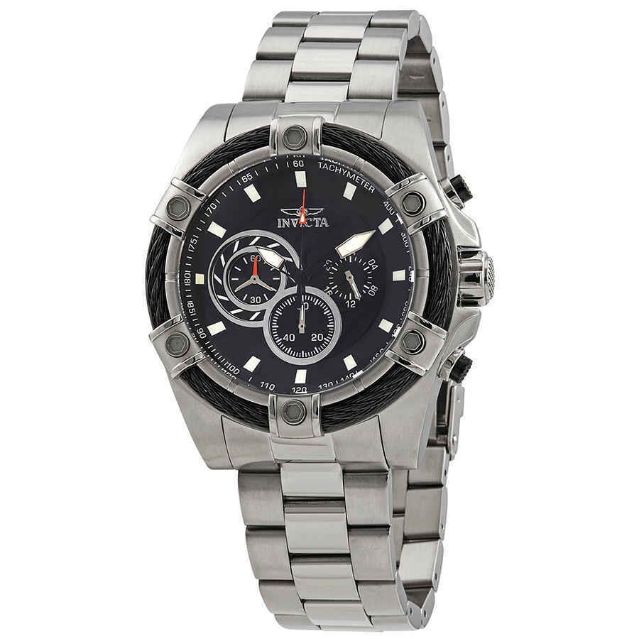 Invicta Speedway Black Dial Chronograph Men`s Watch 25512 - Dial: Black, Band: Silver-tone, Bezel: Silver-tone