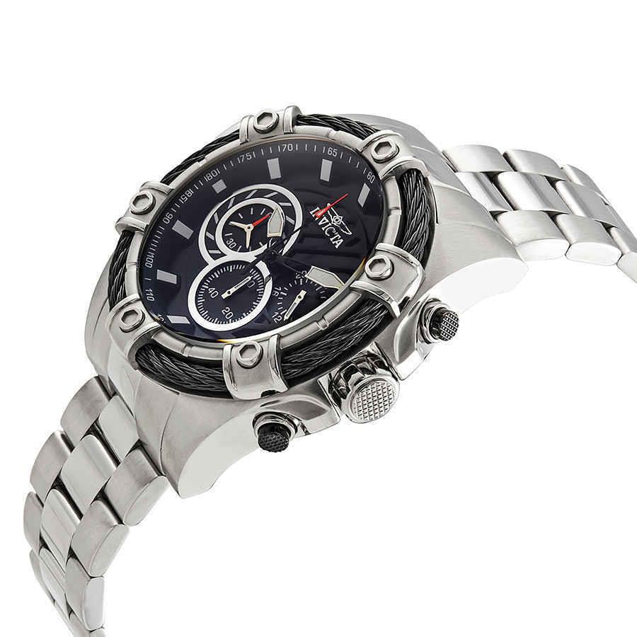 Invicta Speedway Black Dial Chronograph Men`s Watch 25512 - Dial: Black, Band: Silver-tone, Bezel: Silver-tone