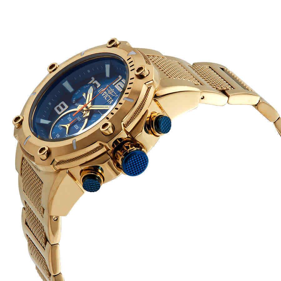 Invicta Speedway Chronograph Blue Dial Gold Ion-plated Men`s Watch 19532 - Dial: Blue, Band: Gold, Bezel: Gold, Blue