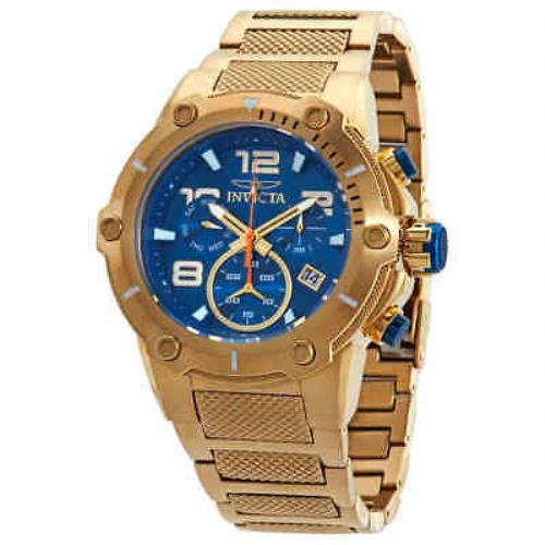 Invicta Speedway Chronograph Blue Dial Gold Ion-plated Men`s Watch 19532 - Dial: Blue, Band: Gold, Bezel: Gold