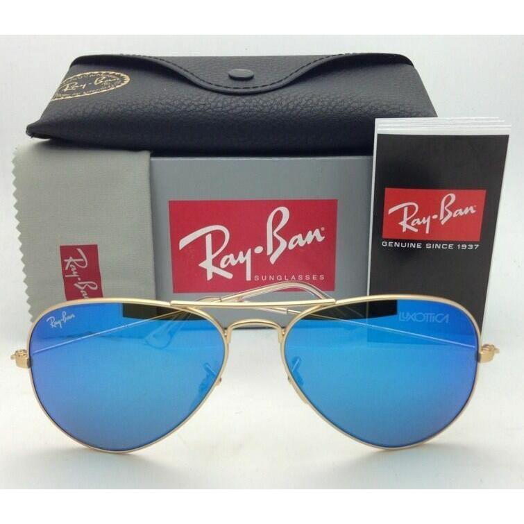 Ray-ban Sunglasses RB 3025 Large Metal 112/17 62-14 Gold Aviator/blue Mirror