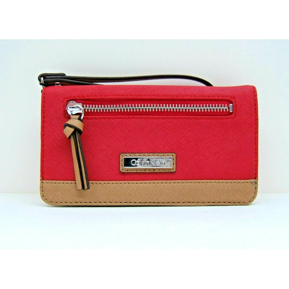 Calvin Kleed Small Leather Wristlet Purse Lipstick Red