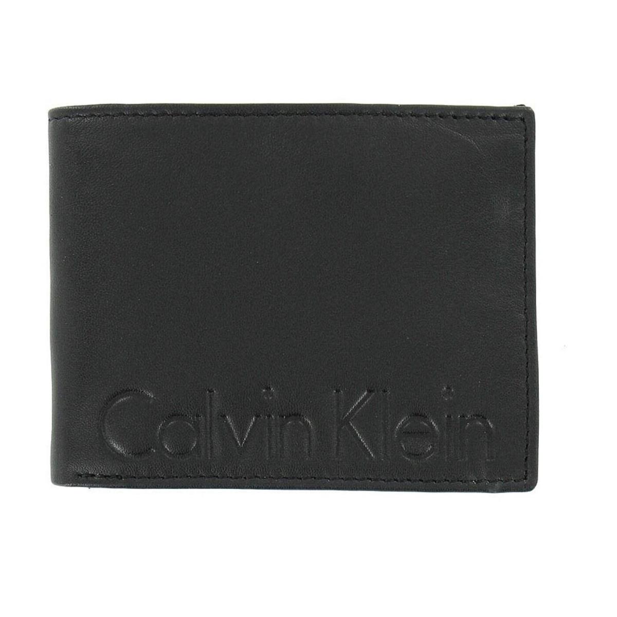 Calvin Klein Men`s Black Leather Bi-fold Wallet Rfid Protection w CK Gift Box Smooth Leather