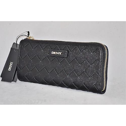 Dkny Fashion Woven Leather Classic Wallet Purse Organizer Black