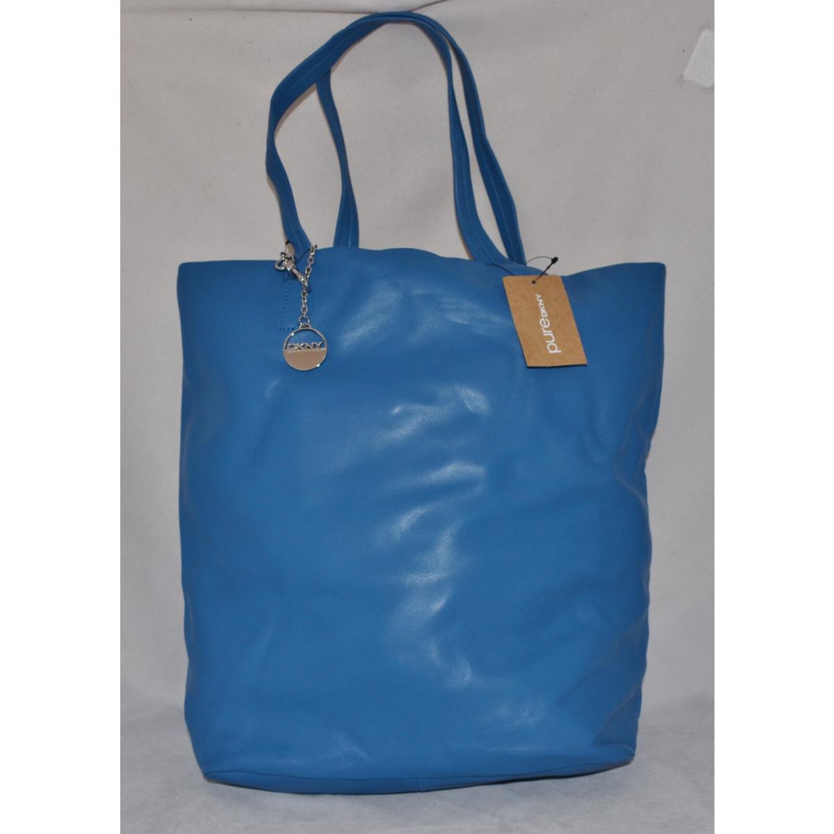 Dkny Pure Soft Leather Large Shopper Summer Bag Tote Purse Handbag Sac Blue