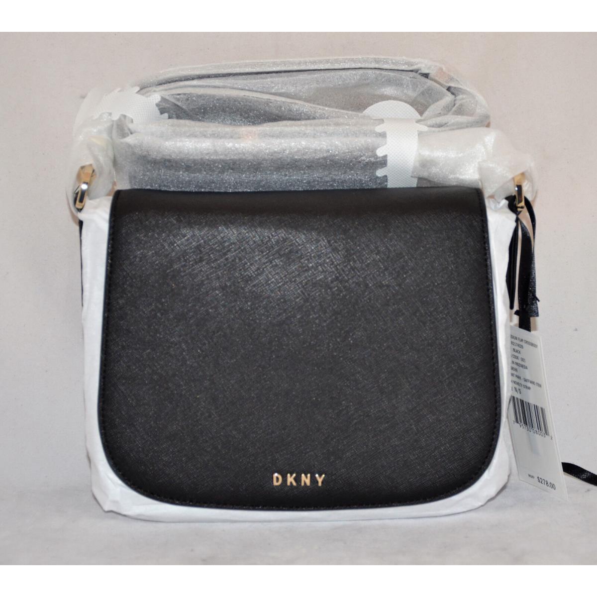 Dkny Bryant Park Saffiano Leather Messenger Flap Bag Purse Crossbody Black