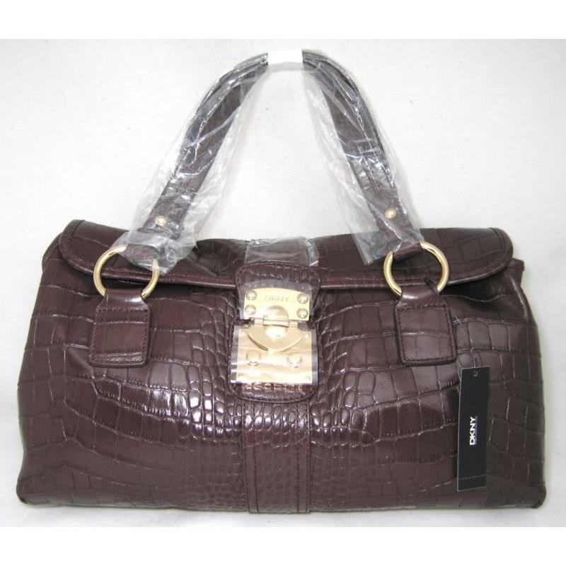 Dkny Croco Leather Push Lock Satchel Bag Purse Handbag