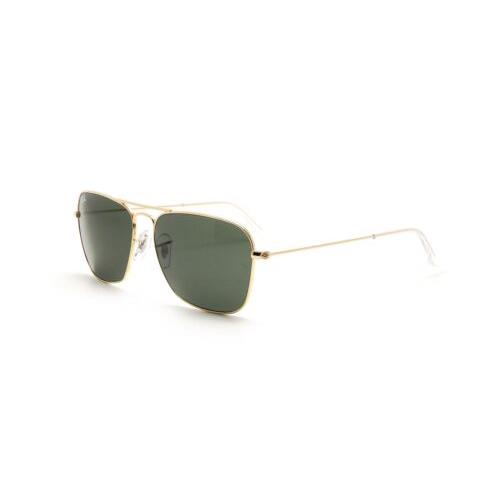 Ray-ban Caravan Gold Metal Green Classic G-15 55 mm Sunglasses RB3136 001 55