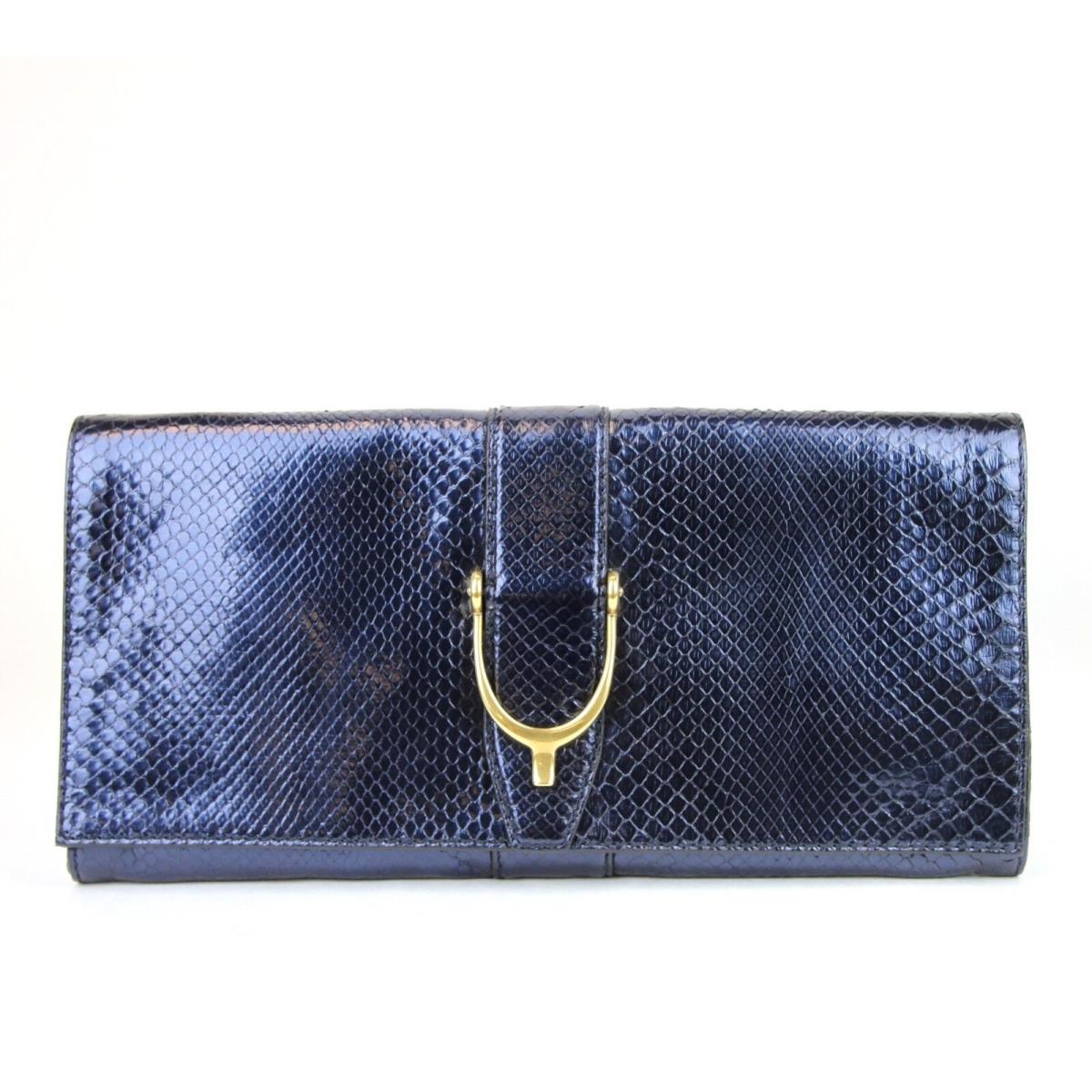 Gucci Soft Stirrup Python Clutch Evening Bag Large 304719 Blue/4113