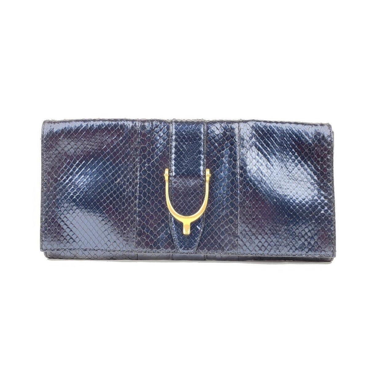 Gucci Soft Stirrup Python Clutch Evening Bag Large 304719 Blue/e8k0t 4113