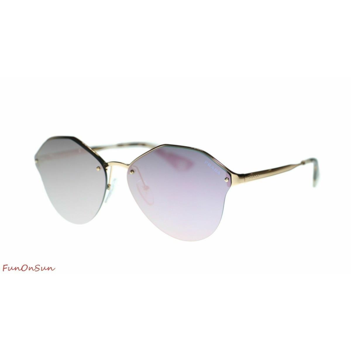 Prada Womens Sunglasses PR64TS Round Metal Frame 66mm SVF5T0 Pink Gold Dark Grey Mirror Pink