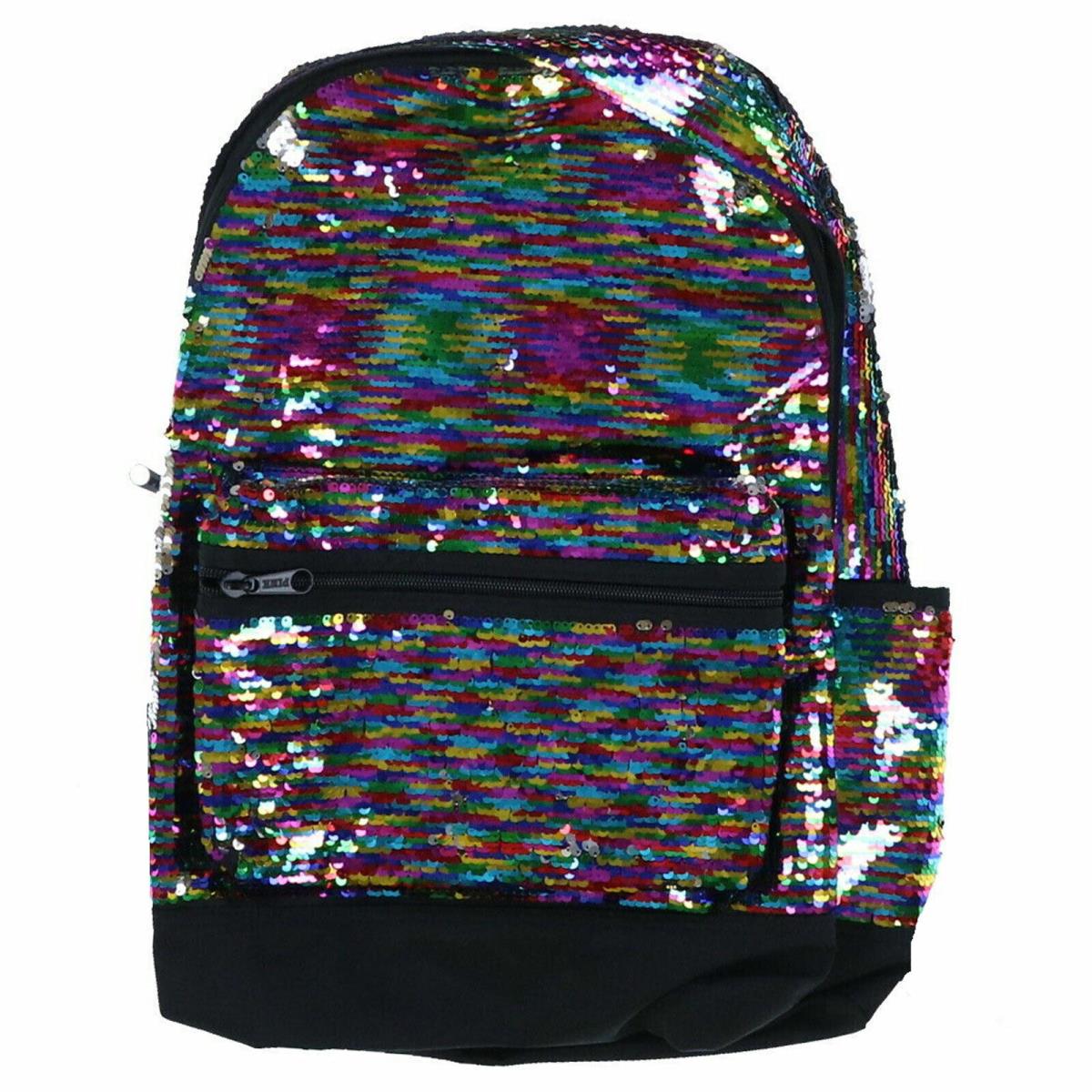 Victoria`s Secret Pink Backpack Campus Bookbag School Bag Pockets Zip Vs Rainbow Sequin