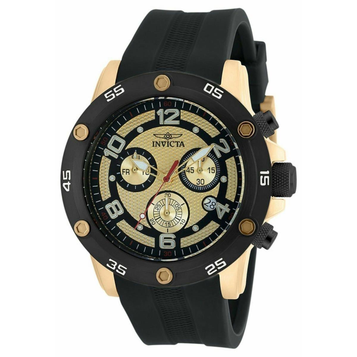 Invicta 20034SYB Men`s Pro Diver Gold Textured Dial Black Silicone Watch 18K