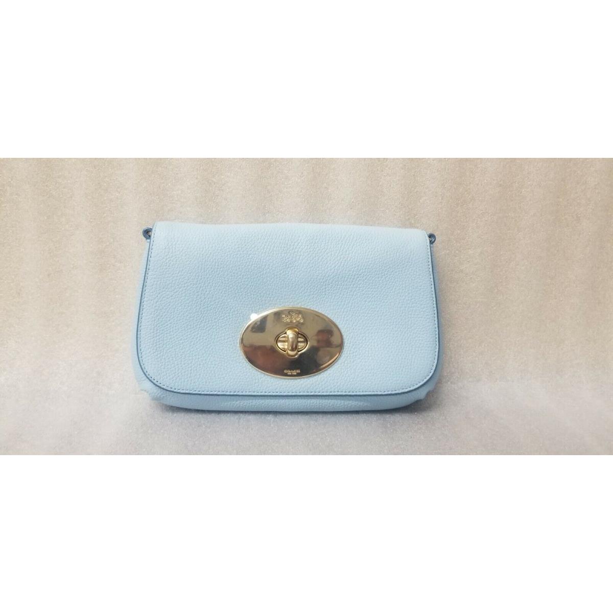 Coach 52896 Pebbled Leather Clutch Crossbody Bag Pale Blue