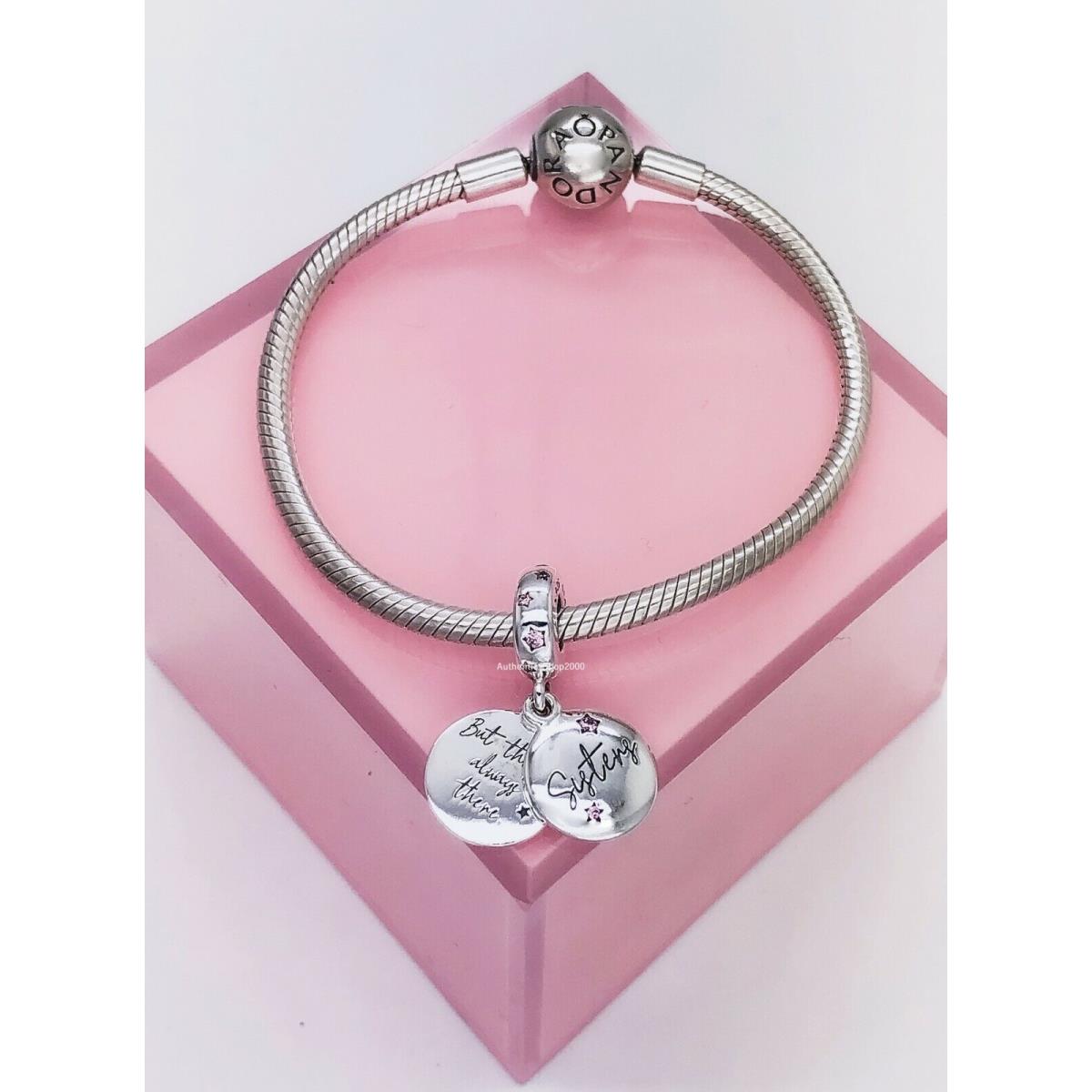 Pandora 925 Forever Sisters Love Pink CZ Charm Pendant 798012FPC silver