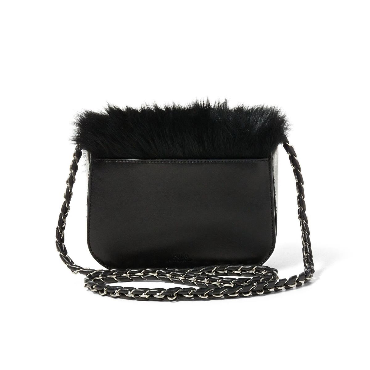 Polo Ralph Lauren Womens Black Leather Lamb Shearling Fur Shoulder Messenger Bag