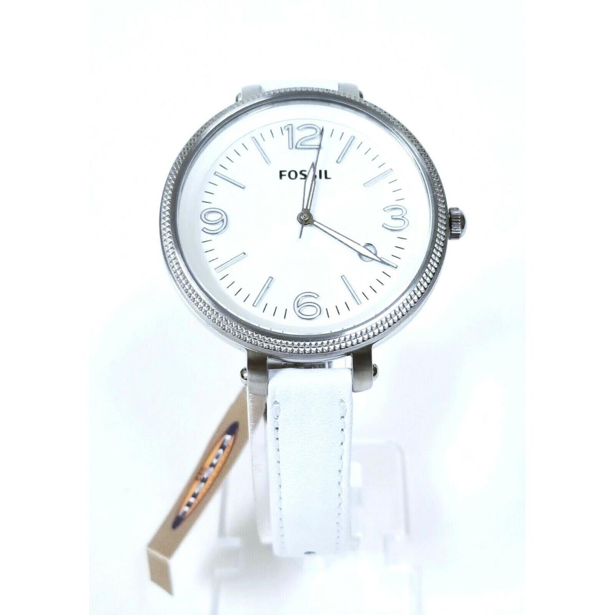 Fossil Heather Silver Tone White or Blue Thin Leather Band White Dial Watch ES3276 WHITE BAND