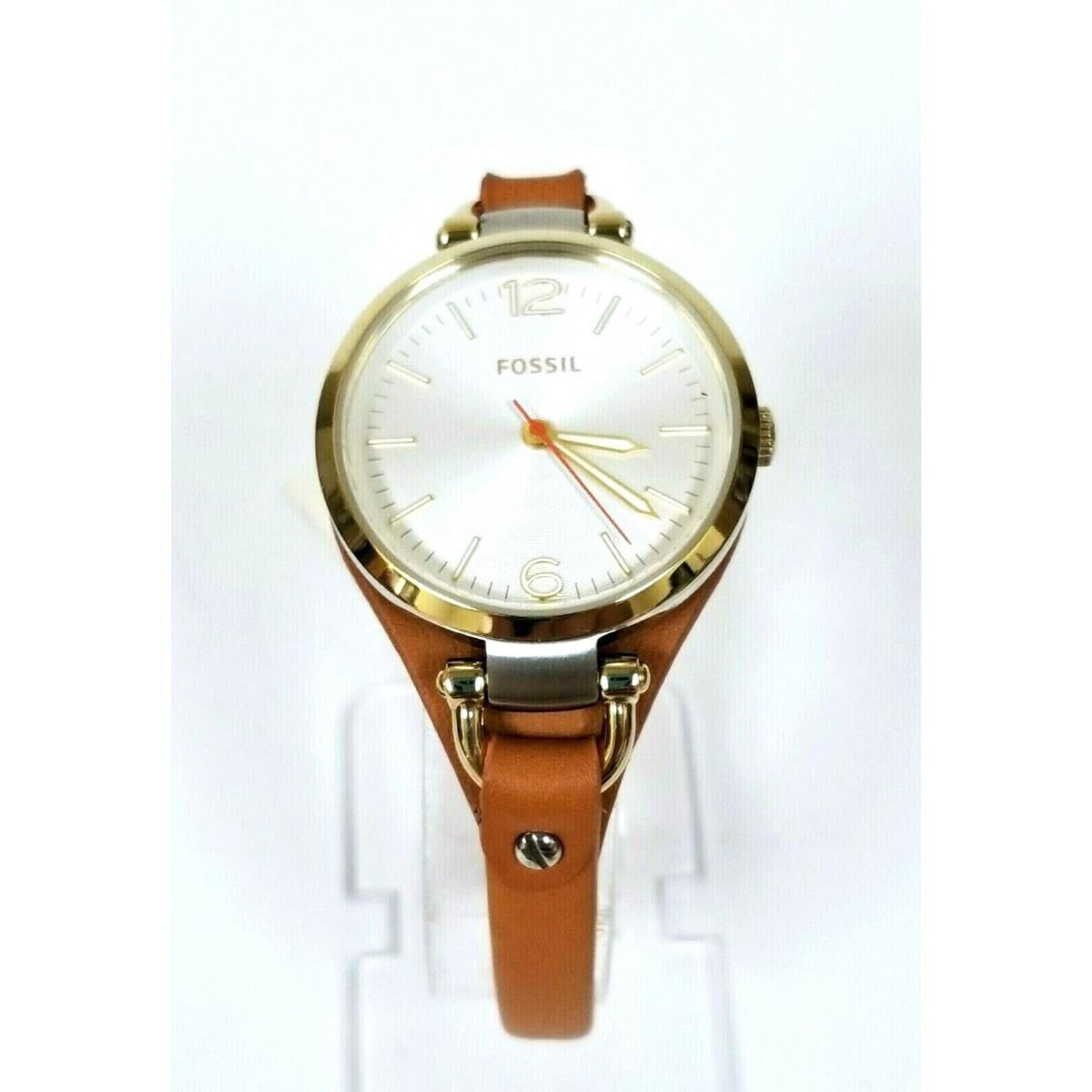 Fossil Georgia Gold Rose Gold Silver Tone Thin Leather Cuff Band Watch ES3565 LUGGAGE BROWN BAND,2 TONE GOLD+SILVER CASE