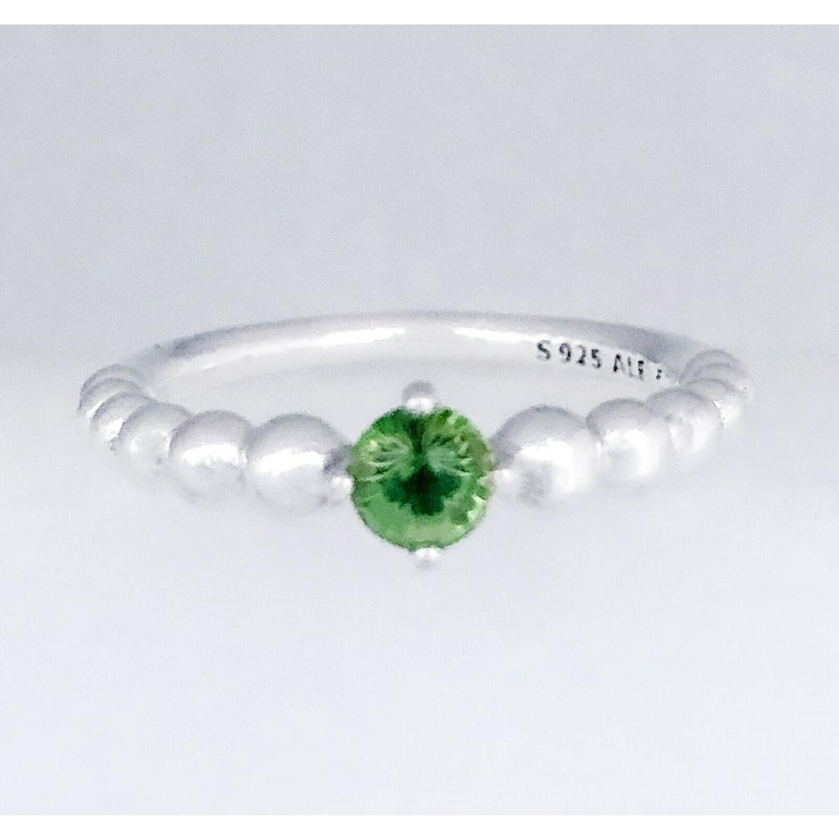 Pandora 925 Silver Spring Green Beaded Ring 198598C10 With Ring Box