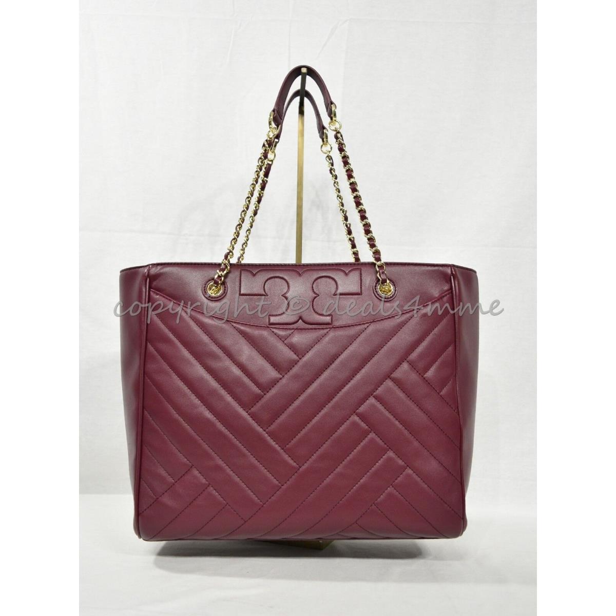 Tory Burch Alexa Flat Quilted Soft Leather Tote/shoulder Bag Imperial Garnet