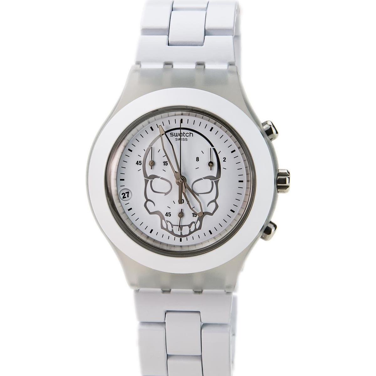 Swatch Irony Chrono Full Blooded White Skull Date Watch 43mm SVCW4000AG