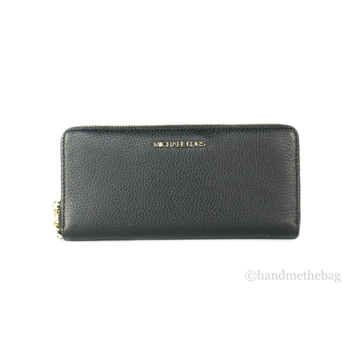 Michael Kors Jet Set Large Continental Travel Clutch Wristlet Wallet Black/Gold