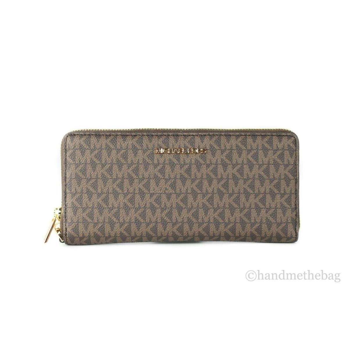 Michael Kors Jet Set Large Continental Travel Clutch Wristlet Wallet Brown Signature