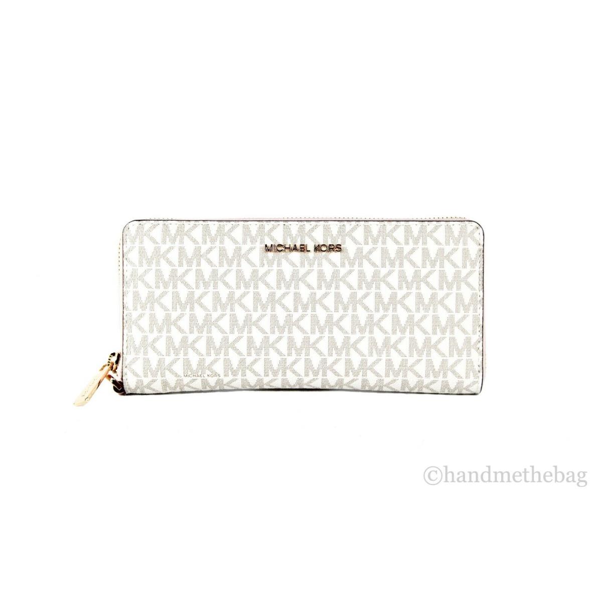 Michael Kors Jet Set Large Continental Travel Clutch Wristlet Wallet Vanilla Signature/Powder Blush