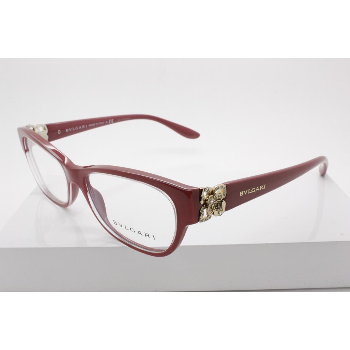 Bvlgari 4124-B Full Rim Plastic Eyeglasses w Clear Crystals Size 54-16-140 mm 5380 Pink