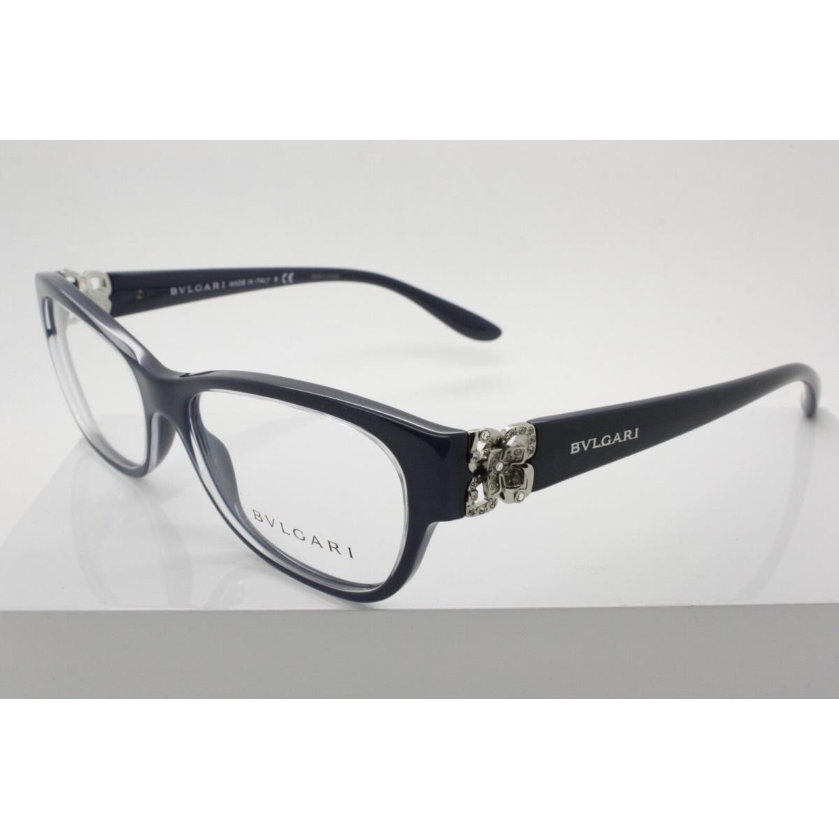 Bvlgari 4124-B Full Rim Plastic Eyeglasses w Clear Crystals Size 54-16-140 mm 5390 Navy Blue