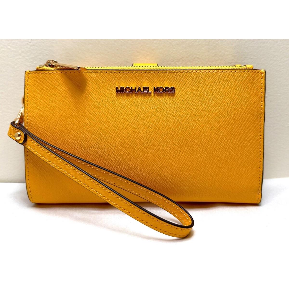 Michael Kors Jet Set Saffiano Leather Double Zip Phone Wristlet Wallet Jasmine yellow/gold