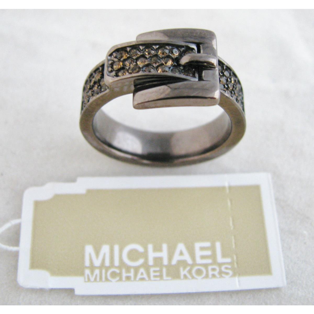 Michael Kors Heritage Brown Espresso Belt Buckle+crystal Ring SZ:6 7 MKJ1992