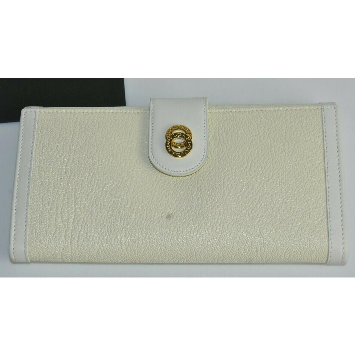 Bvlgari Ivory Leather Long Large Wallet Gold White