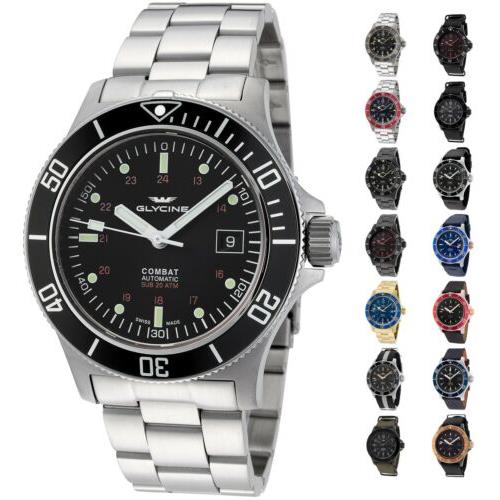 Glycine Men`s 3908 Combat Sub Automatic 42mm Watch - Choice of Col