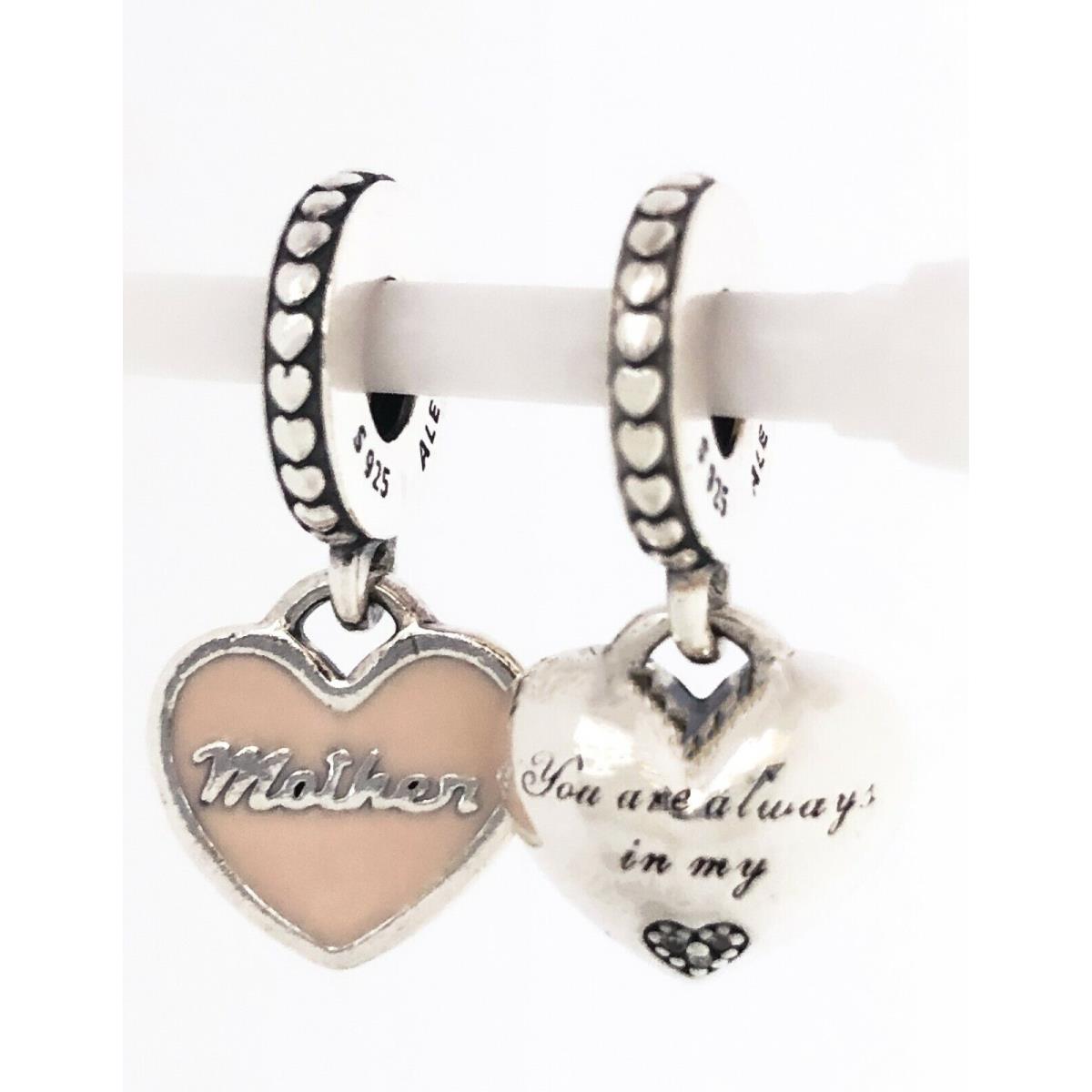 Pandora Mother Daughter Hearts Dangle Charm Pendant 792072EN40 Silver, pink