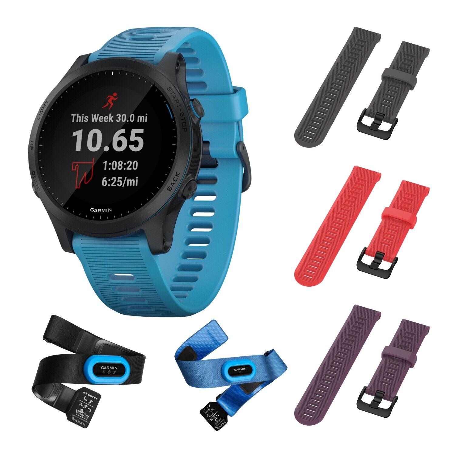 Garmin Forerunner 945 Bundle Premium Gps Running/triathlon Watch /w 3 Straps Slate/Red/Purple