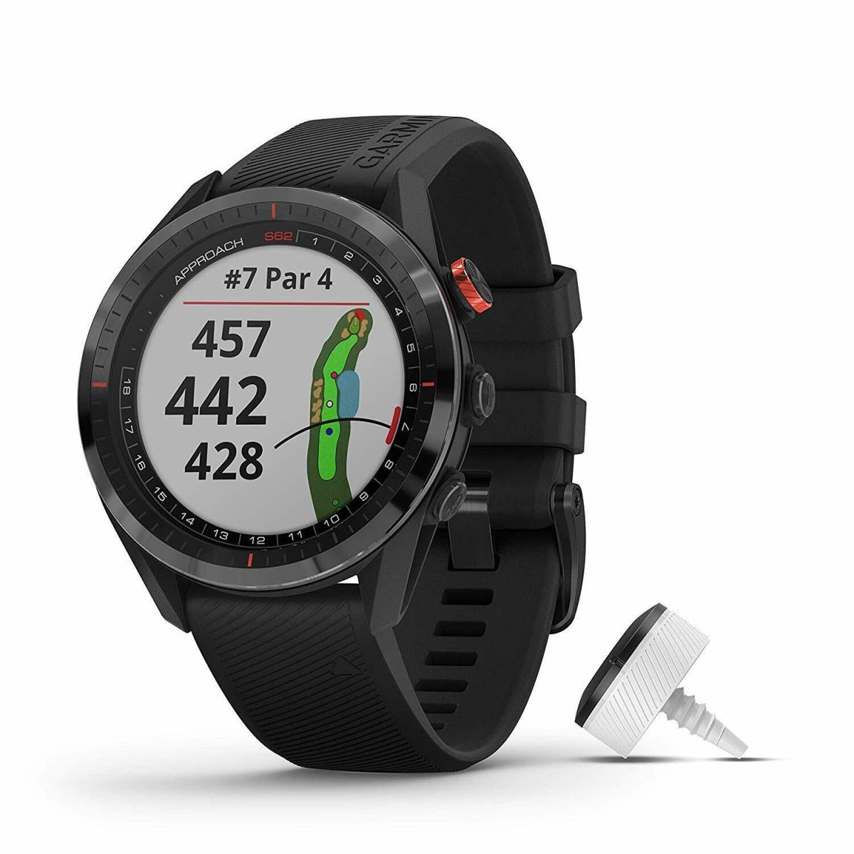 Garmin Approach S62 Premium Golf Gps Watch Black ceramic bezel with black silicone band bundl